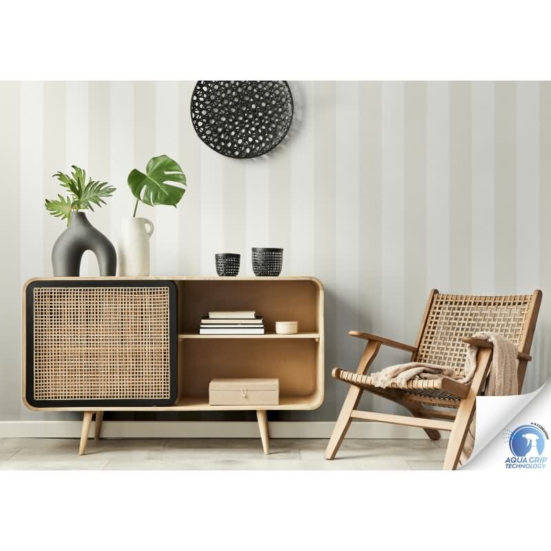 Vorgekleisterte Streifen-Tapete Creme Weiß - skandinavische Streifen-Vliestapete (787217)