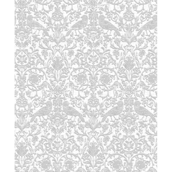 Vliestapete Vögel, Blumen Floral Natur in Weiß für Wohnzimmer, Schlafzimmer, Lounge (47608)