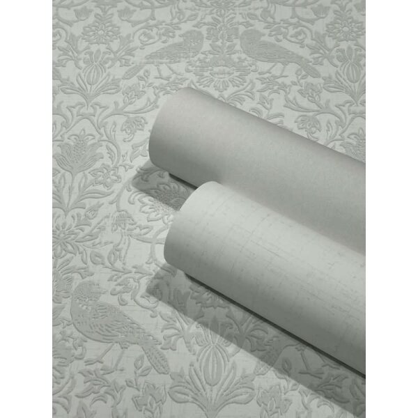 Vliestapete Vögel, Blumen Floral Natur in Weiß für Wohnzimmer, Schlafzimmer, Lounge (47608)