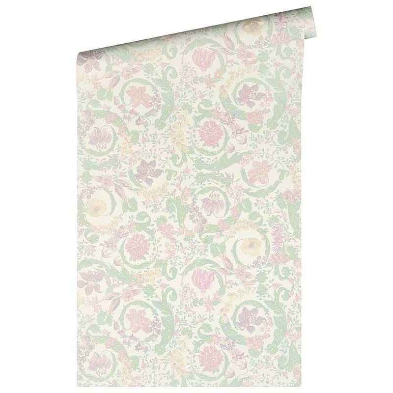 Tapete Grün, Pastellfarben, Rosa, Rose VERSACE Satintapete (387062)