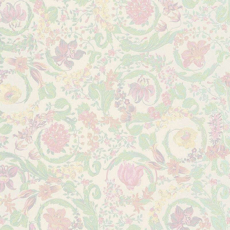 Tapete Grün, Pastellfarben, Rosa, Rose VERSACE Satintapete (387062)