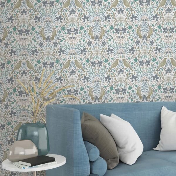 Vliestapete Vögel, Blumen Floral Natur in Weiß für Wohnzimmer, Schlafzimmer, Lounge (47619)