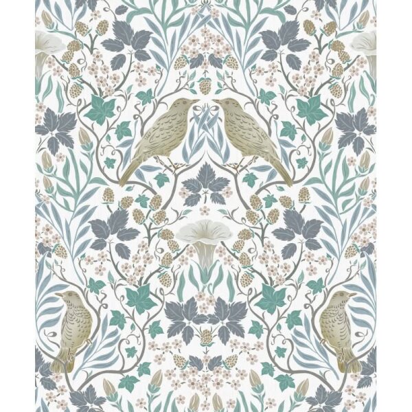 Vliestapete Vögel, Blumen Floral Natur in Weiß für Wohnzimmer, Schlafzimmer, Lounge (47619)