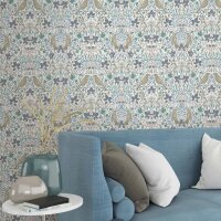 Vliestapete V&ouml;gel, Blumen Floral Natur in Wei&szlig;...