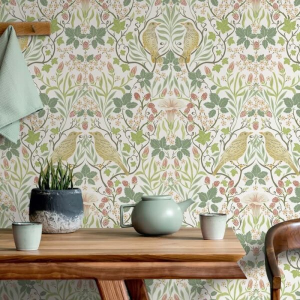 Vliestapete Vögel, Blumen Floral Natur in Weiß für Wohnzimmer, Schlafzimmer, Lounge (47620)