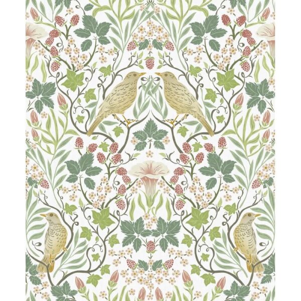 Vliestapete Vögel, Blumen Floral Natur in Weiß für Wohnzimmer, Schlafzimmer, Lounge (47620)