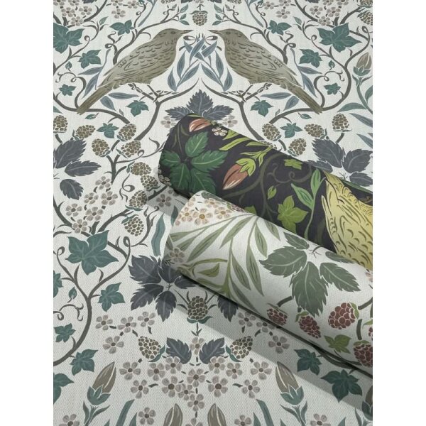 Vliestapete Vögel, Blumen Floral Natur in Weiß für Wohnzimmer, Schlafzimmer, Lounge (47620)