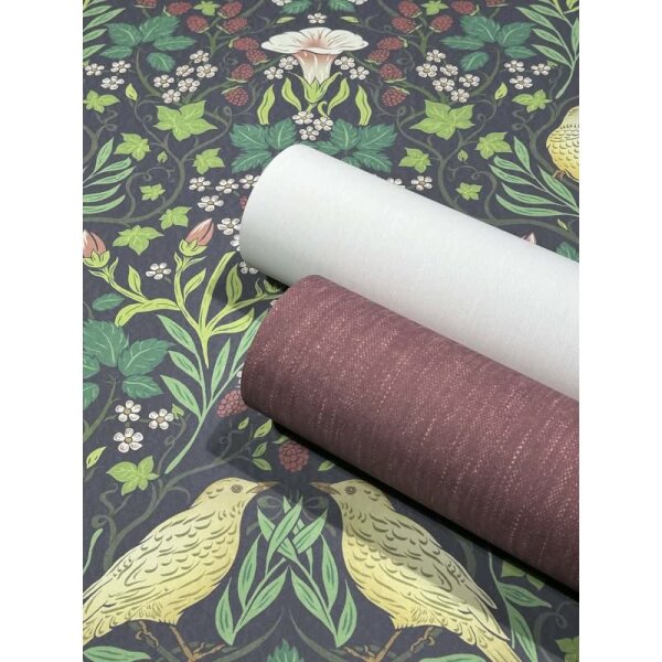 Vliestapete Vögel, Blumen Floral Natur in Schwarz für Wohnzimmer, Schlafzimmer, Lounge (47621)