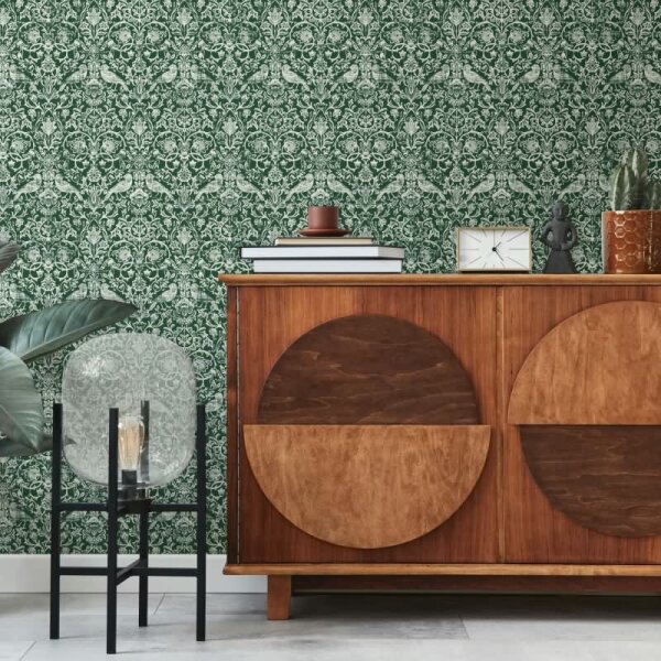 Vliestapete Vögel, Blumen Floral Natur in Grün für Wohnzimmer, Schlafzimmer, Lounge (47624)