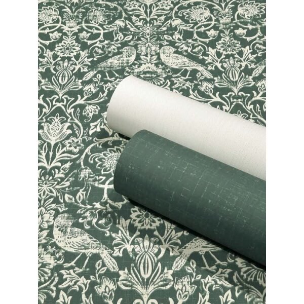 Vliestapete Vögel, Blumen Floral Natur in Grün für Wohnzimmer, Schlafzimmer, Lounge (47624)