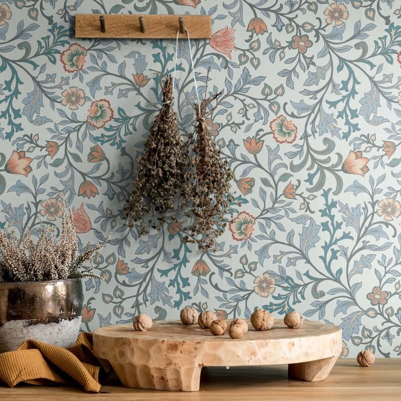 Vliestapete Blumen, Blattmotiv Floral Natur in Blau für Wohnzimmer, Schlafzimmer, Lounge (47627)