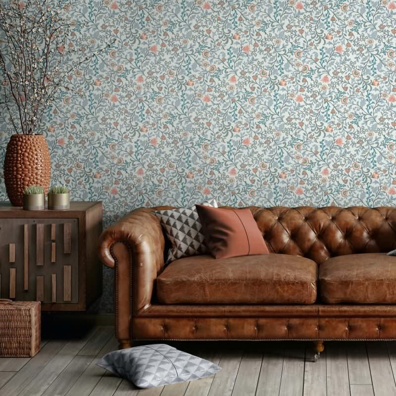 Vliestapete Blumen, Blattmotiv Floral Natur in Blau für Wohnzimmer, Schlafzimmer, Lounge (47627)