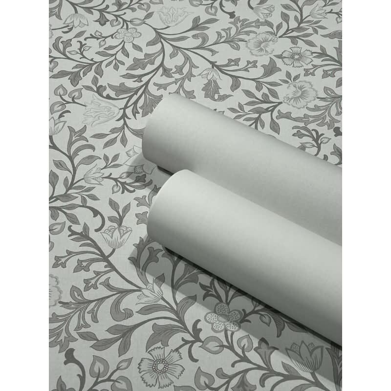 Vliestapete Blumen, Blattmotiv Floral Natur in Grau für Wohnzimmer, Schlafzimmer, Lounge (47628)