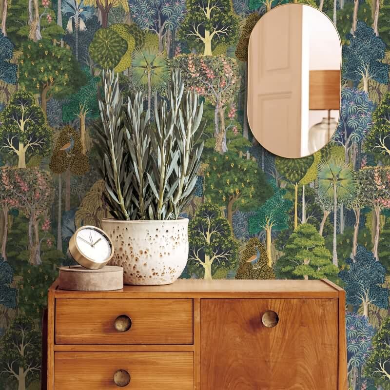 Vliestapete Wald, Bäume Floral Natur in Grün für Wohnzimmer, Schlafzimmer, Lounge (47650)