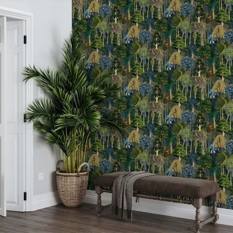 Vliestapete Wald, Bäume Floral Natur in Grün für Wohnzimmer, Schlafzimmer, Lounge (47650)