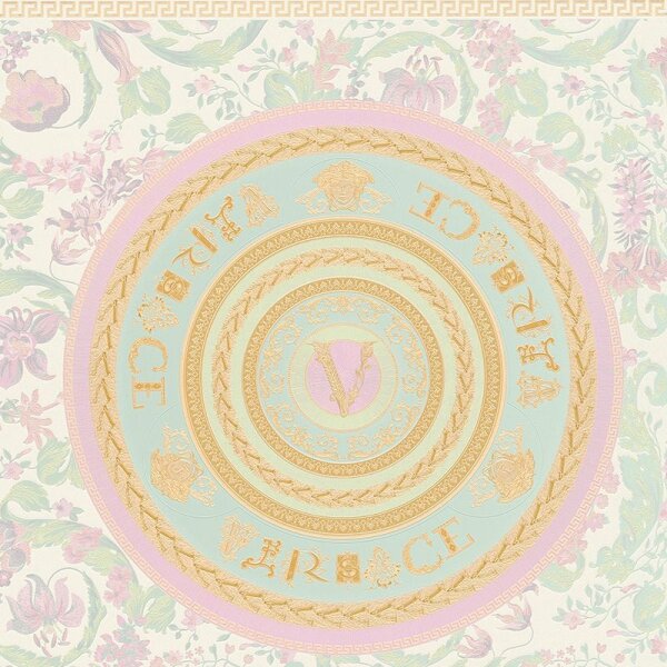 Tapete Blau, Gold, Kupfer, Grün, Pastellfarben, Rosa, Rose VERSACE Satintapete (387052)