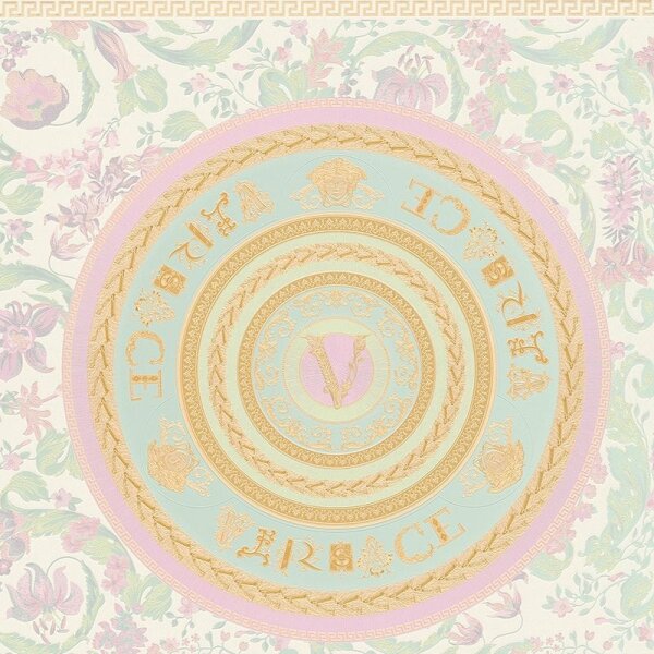 Tapete Blau, Gold, Kupfer, Grün, Pastellfarben, Rosa, Rose VERSACE Satintapete (387052)