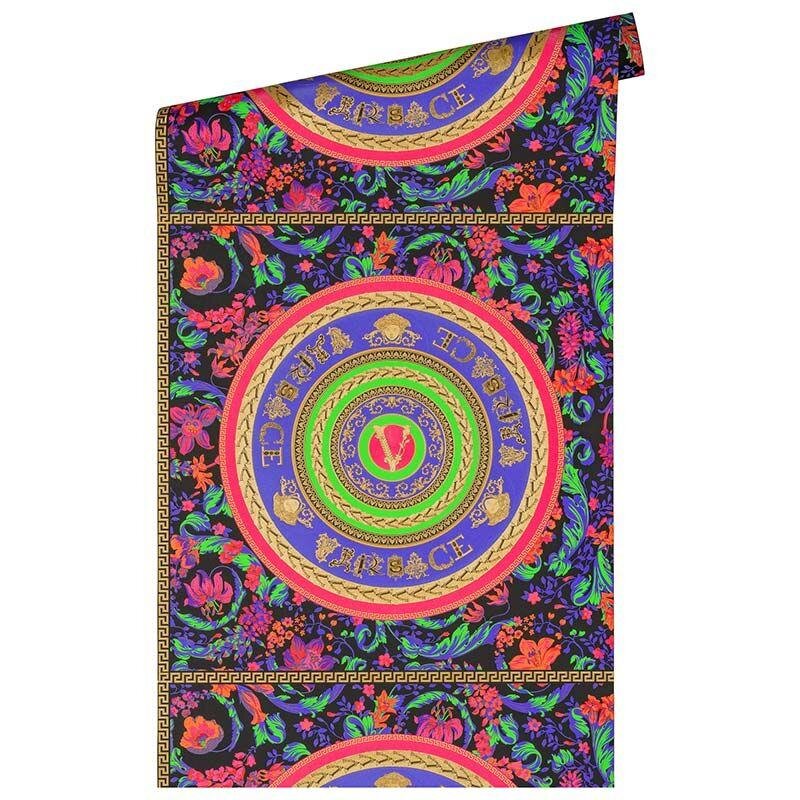 Tapete Gold, Kupfer, Grün, Lila, Flieder, Pink VERSACE Satintapete (387051)
