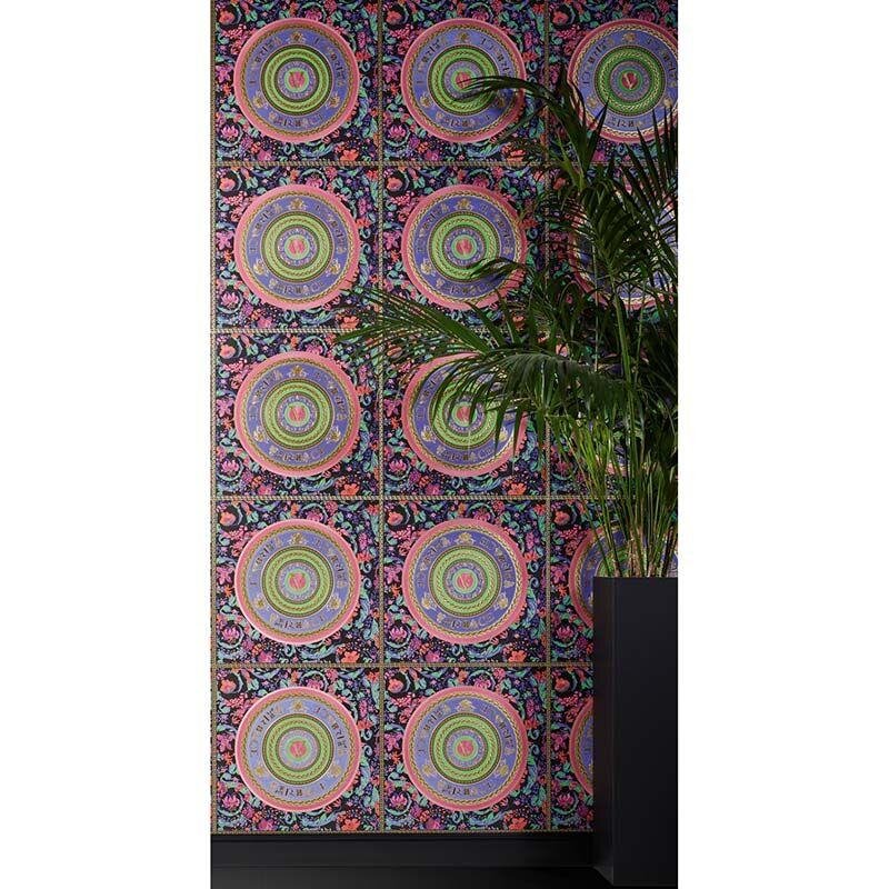 Tapete Gold, Kupfer, Grün, Lila, Flieder, Pink VERSACE Satintapete (387051)