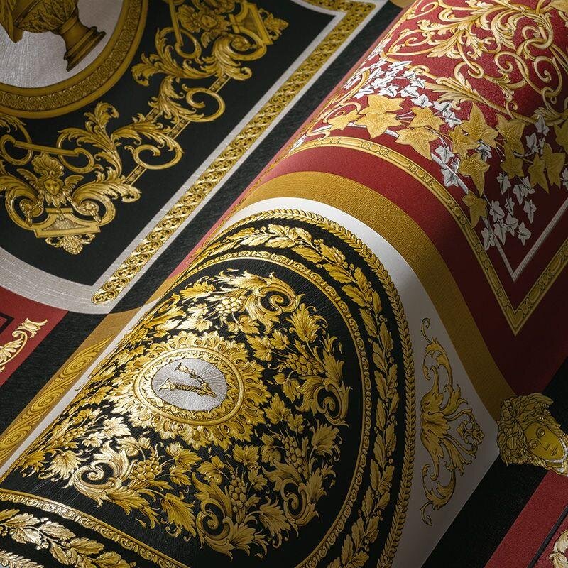 Tapete Gold, Kupfer, Rot, Schwarz-Weiß VERSACE Satintapete (387046)