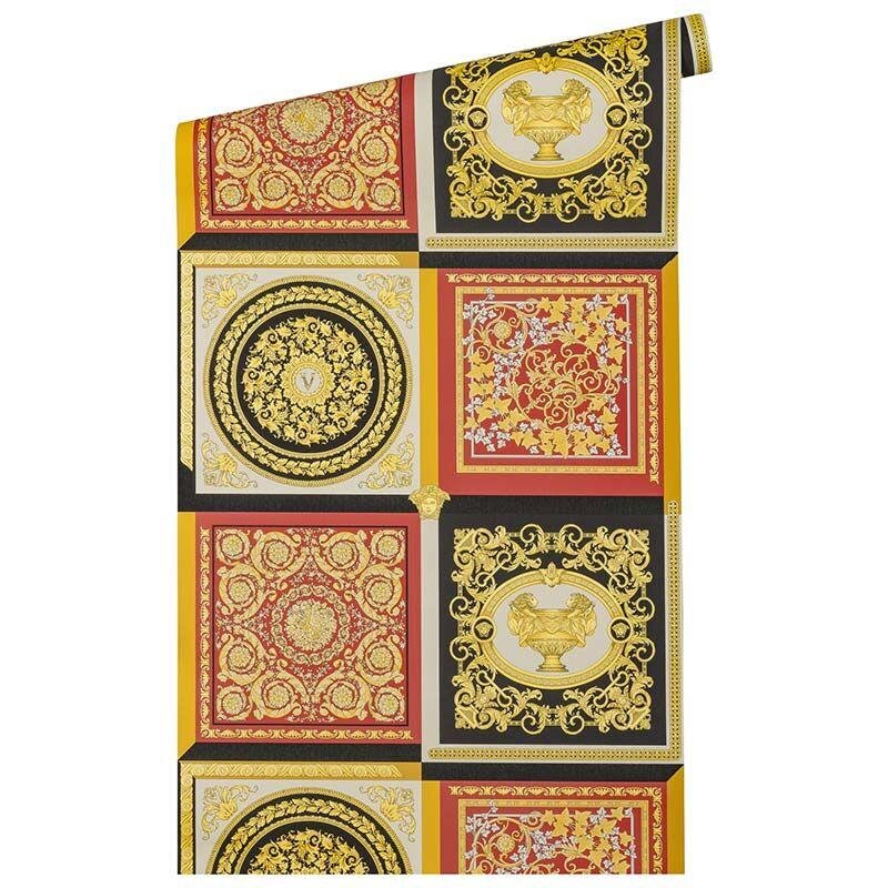Tapete Gold, Kupfer, Rot, Schwarz-Weiß VERSACE Satintapete (387046)