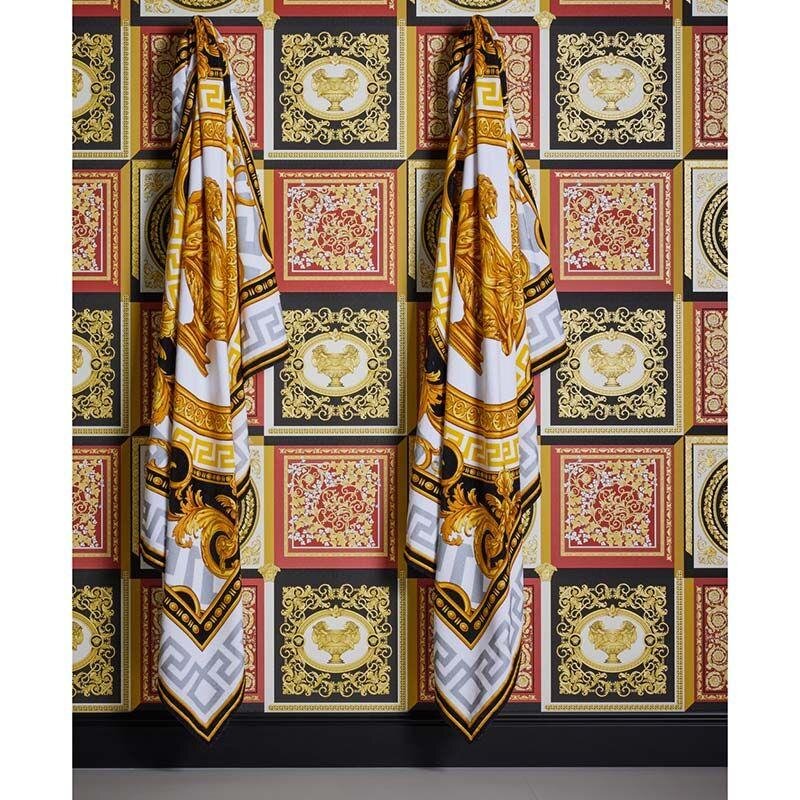 Tapete Gold, Kupfer, Rot, Schwarz-Weiß VERSACE Satintapete (387046)