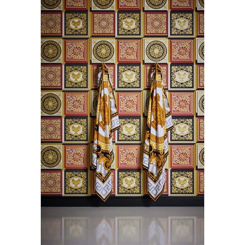 Tapete Gold, Kupfer, Rot, Schwarz-Weiß VERSACE Satintapete (387046)