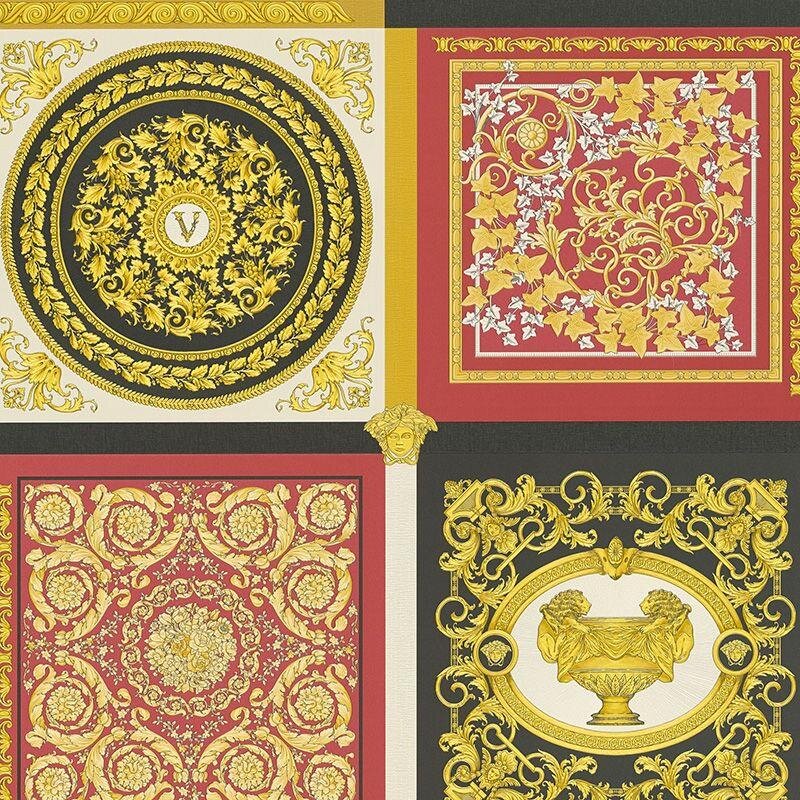 Tapete Gold, Kupfer, Rot, Schwarz-Weiß VERSACE Satintapete (387046)