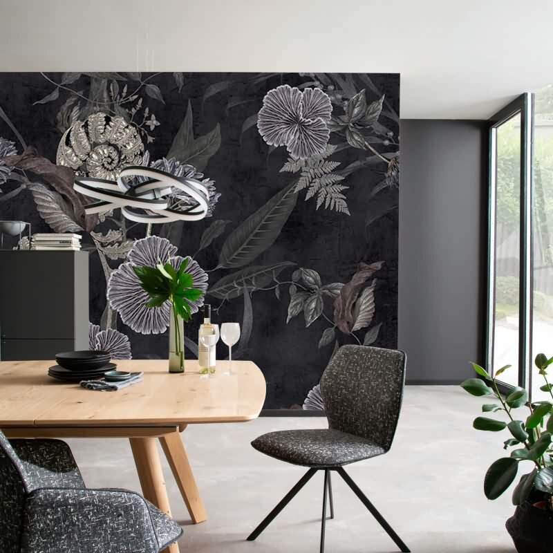 Digitaldruck Blumen, Blätter Floral Natur, Modern in Schwarz für Wohnzimmer, Schlafzimmer (34304)