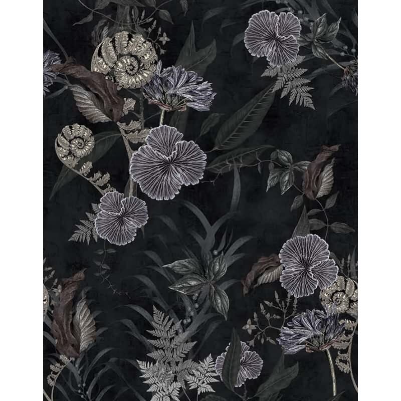 Digitaldruck Blumen, Blätter Floral Natur, Modern in Schwarz für Wohnzimmer, Schlafzimmer (34304)