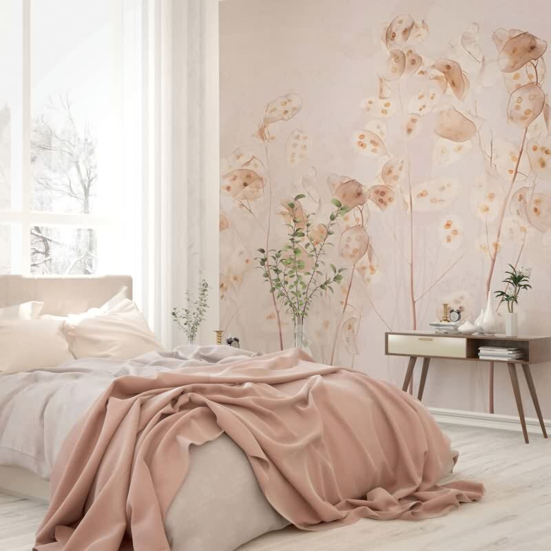 Digitaldruck Blumen, Blätter Floral Natur, Modern in Beige für Wohnzimmer, Schlafzimmer (34305)