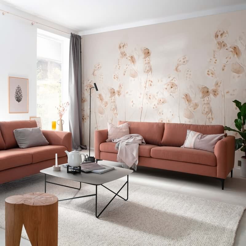 Digitaldruck Blumen, Blätter Floral Natur, Modern in Beige für Wohnzimmer, Schlafzimmer (34305)