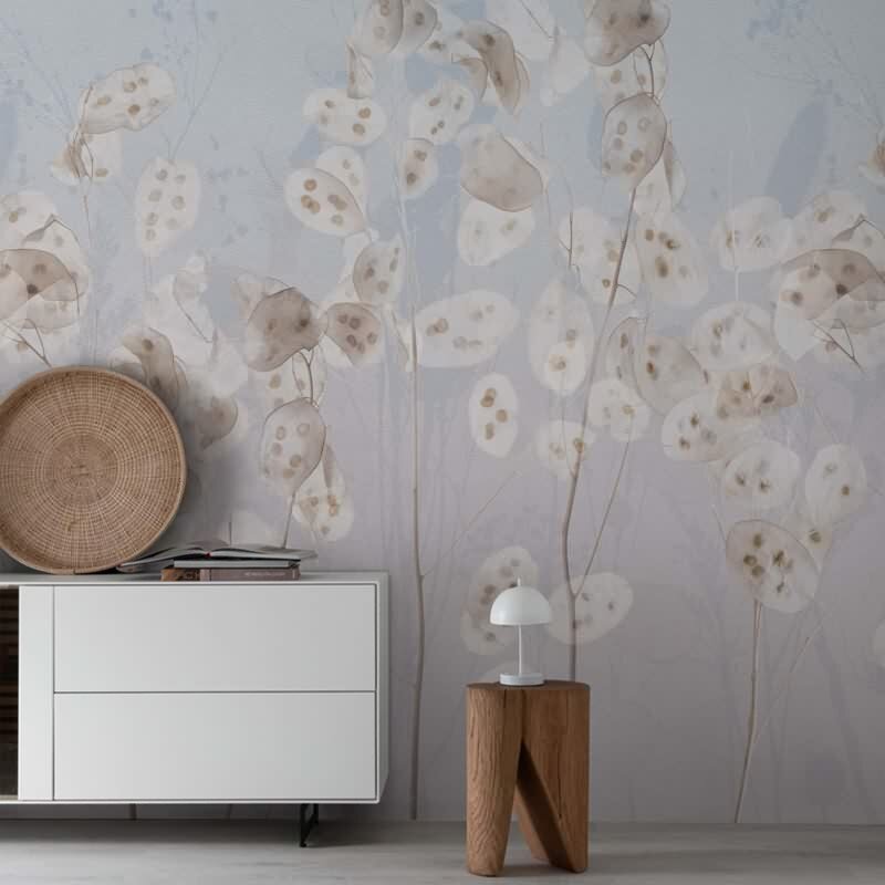 Digitaldruck Blumen, Blätter Floral Natur, Modern in Blau für Wohnzimmer, Schlafzimmer (34306)