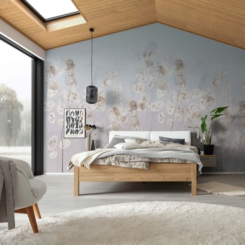 Digitaldruck Blumen, Blätter Floral Natur, Modern in Blau für Wohnzimmer, Schlafzimmer (34306)