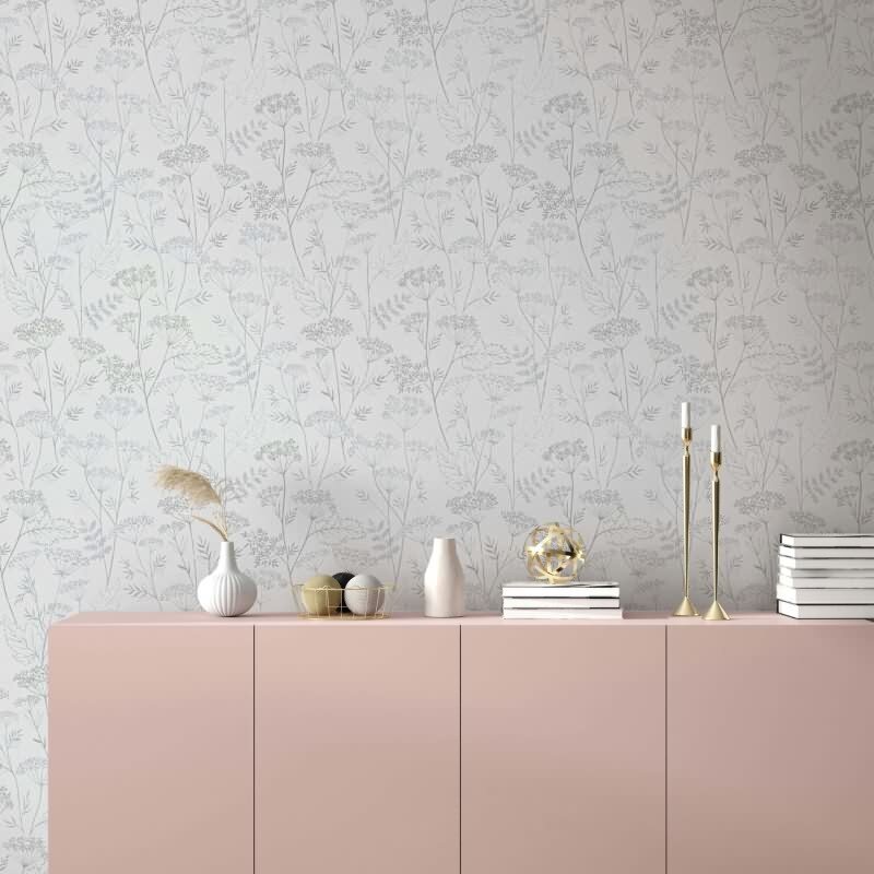 Vliestapete Blumen, Blätter Floral Natur in Grau für Wohnzimmer, Schlafzimmer (34320)