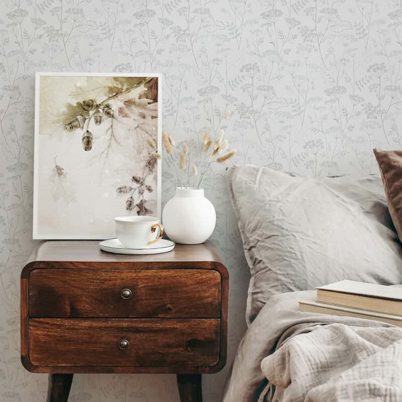 Vliestapete Blumen, Blätter Floral Natur in Grau für Wohnzimmer, Schlafzimmer (34320)