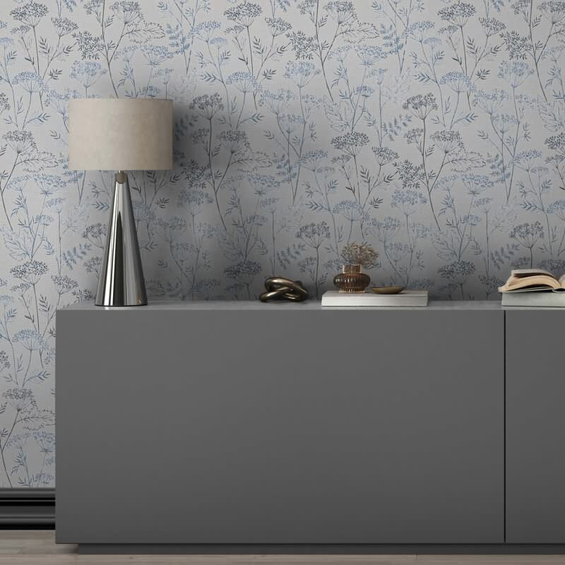 Vliestapete Blumen, Blätter Floral Natur in Grau für Wohnzimmer, Schlafzimmer (34321)