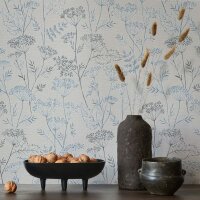 Vliestapete Blumen, Bl&auml;tter Floral Natur in Grau...