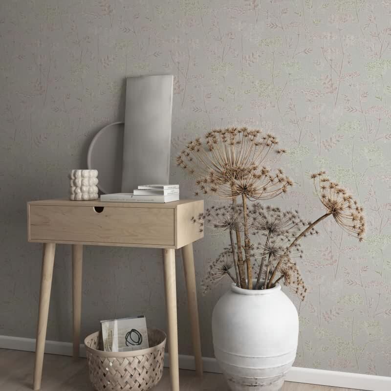 Vliestapete Blumen, Blätter Floral Natur in Grau für Wohnzimmer, Schlafzimmer (34322)