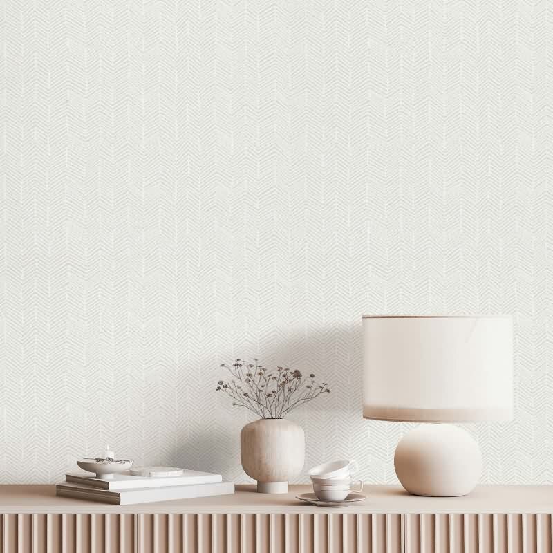 Vliestapete Fischgratmuster, 3D-Optik Grafisch Modern in Weiß für Wohnzimmer, Schlafzimmer (34323)