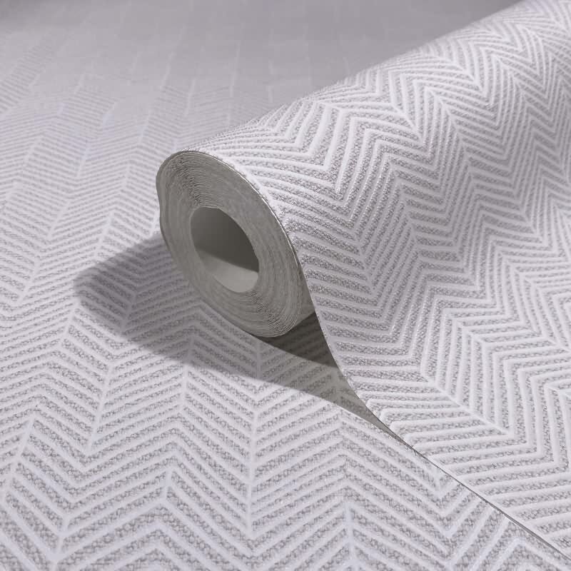 Vliestapete Fischgratmuster, 3D-Optik Grafisch Modern in Weiß für Wohnzimmer, Schlafzimmer (34323)