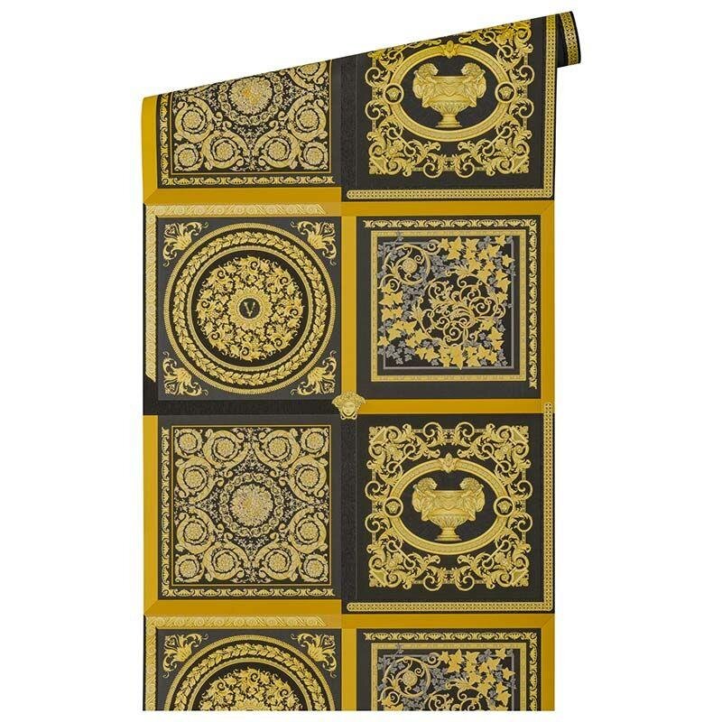 Tapete Gold, Kupfer, Schwarz, Anthrazit VERSACE Satintapete (387043)