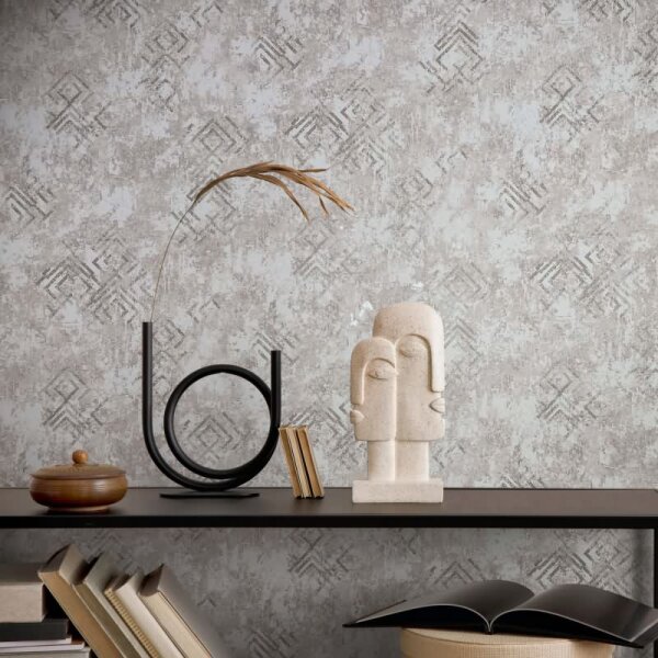 Vliestapete Betonoptik Grafisch Modern in Grau für Wohnzimmer, Schlafzimmer (34336)