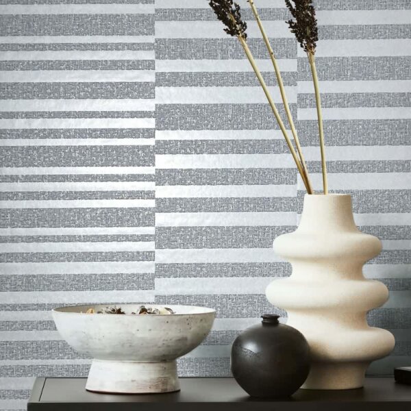 Vliestapete Querstreifen Streifen Modern in Grau für Wohnzimmer, Schlafzimmer (34347)