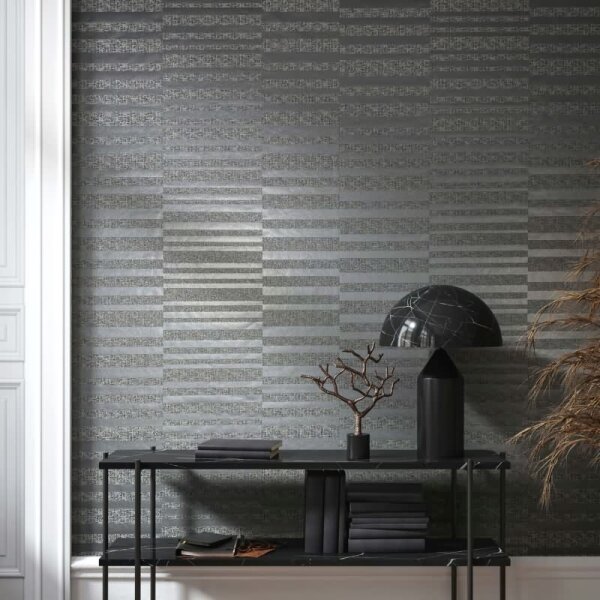 Vliestapete Querstreifen Streifen Modern in Grau für Wohnzimmer, Schlafzimmer (34348)