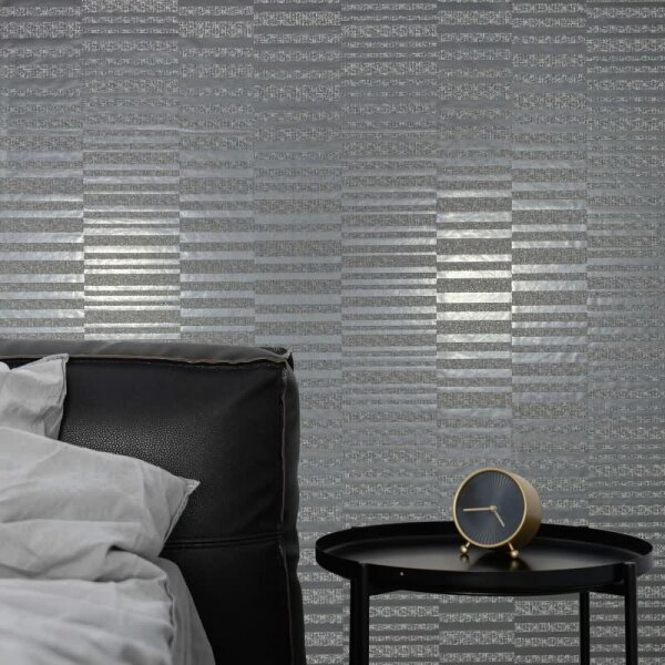 Vliestapete Querstreifen Streifen Modern in Grau für Wohnzimmer, Schlafzimmer (34348)