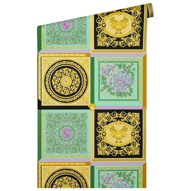 Tapete Gold, Kupfer, Grün, Lila, Flieder, Pastellfarben VERSACE Satintapete (387041)