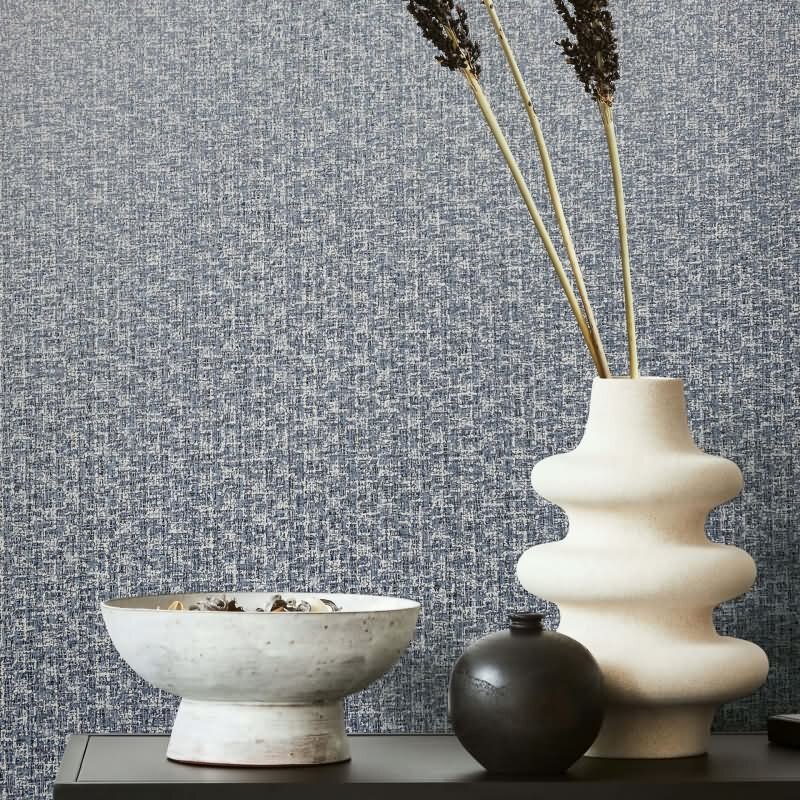 Vliestapete Textiloptik Uni Modern in Blau für Wohnzimmer, Schlafzimmer (34353)