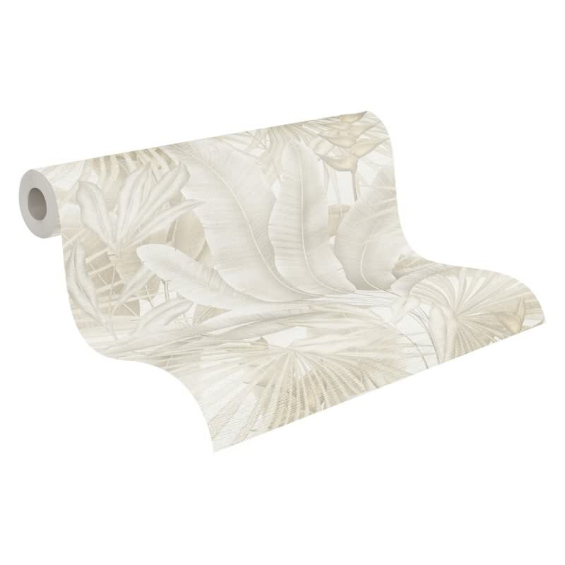 Dschungel-Tapete Naturtöne Creme Beige - Vliestapete mit Palmenblättern matt (396474)