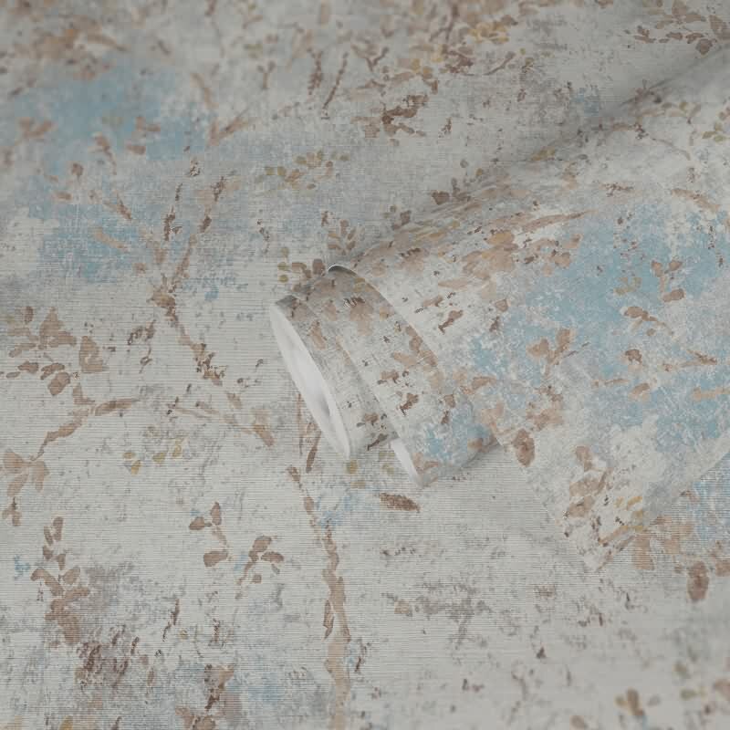 Florale Tapete Vintage Beige Blau - Vliestapete mit Ästen & Blütenmuster (396502)